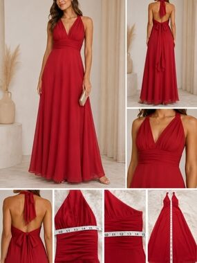 B2 Red Chiffon Empire Waist Halter Formal Dress Size 10 Bridesmaid Prom